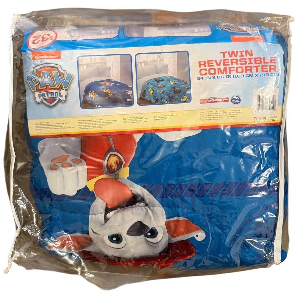 Paw‎ Patrol Twin Reversible Comforter Blue Super Soft Kids Bedding